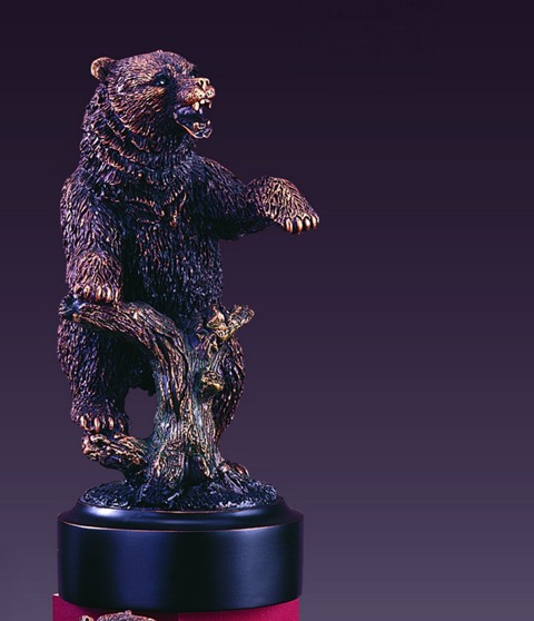 F Bear Bronze Plated Resin Sculpture - 3.5 x 4 x 7.5 in.
