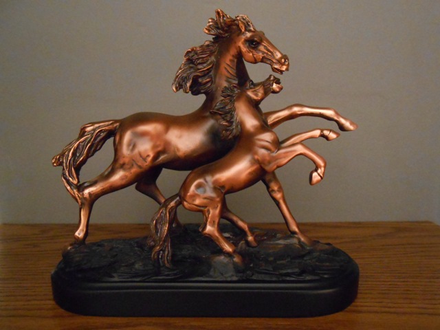 F Mare And Foal Bronze Plated Resin Sculpture