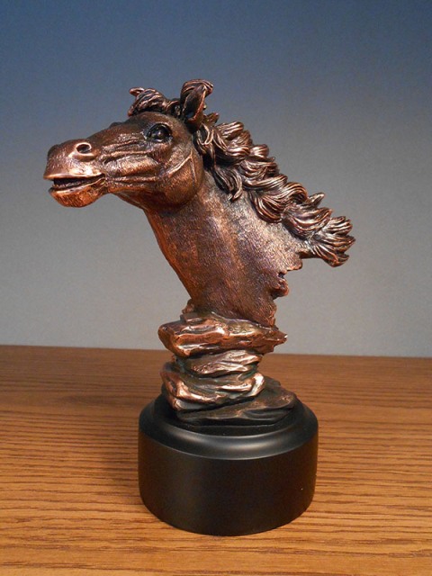 F Horse Head Bronze Plated Resin Sculpture