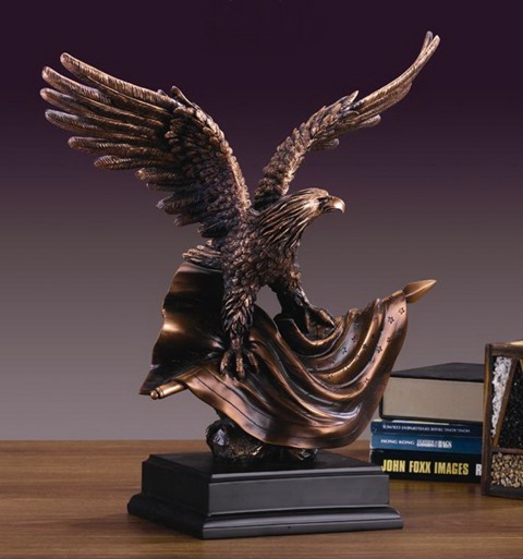 F Eagle With Flag Bronze Plated Resin Sculpture