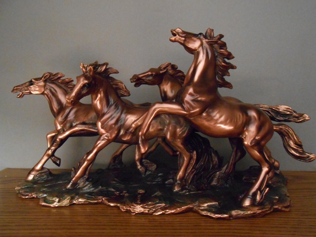 F Four Wild Horses Bronze Plated Resin Sculpture