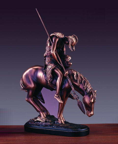 F Indian Rider Bronze Plated Resin Sculpture