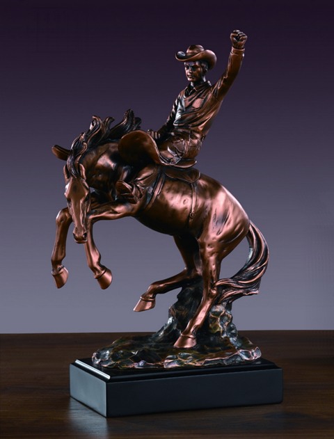 F Cowboy Bronze Plated Resin Sculpture