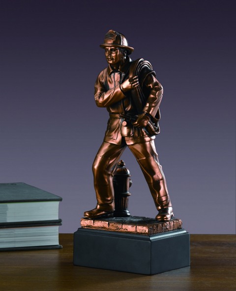 F Fire Fighter Bronze Plated Resin Sculpture