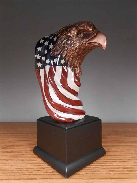 F Eagle Head With Flag Bronze Plated Resin Sculpture