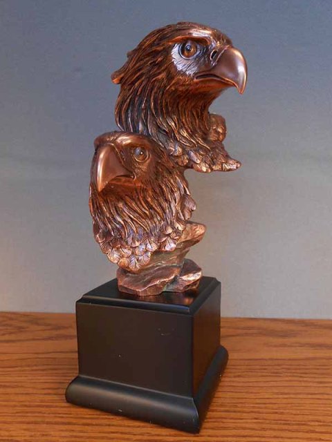 F Two Eagle Heads Bronze Plated Resin Sculpture