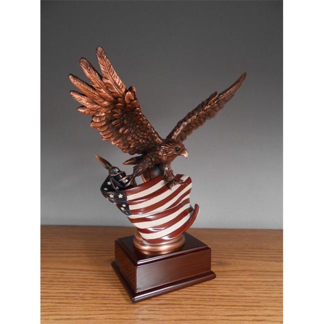 Marian Imports F51163 Eagle With Flag Bronze Plated Resin Sculpture - 8.5 x 5...