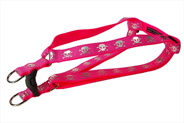 Picture of Sassy Dog Wear REFLECTIVE SKULL-PINK2-H Reflective Skull Dog Harness&#44; Pink - Small