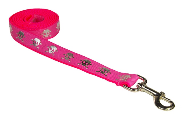 Picture of Sassy Dog Wear REFLECTIVE SKULL-PINK4-L 6 ft. Skull Print Dog Leash- Pink - Large