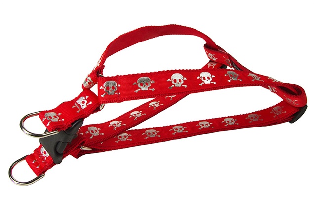Picture of Sassy Dog Wear REFLECTIVE SKULL-RED4-H Skull Print Dog Harness- Red - Large