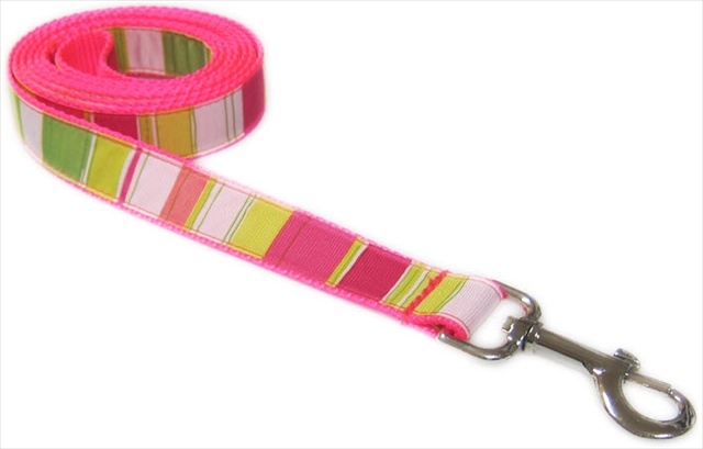 Picture of Sassy Dog Wear STRIPE-NEON PINK1-L 4 ft. Multi Stripe Dog Leash- Neon Pink - Extra Small