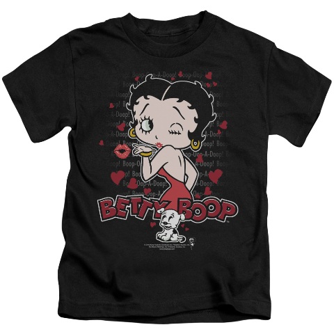 Boop-Classic Kiss - Short Sleeve Juvenile 18-1 Tee - Black- Medium 5-6