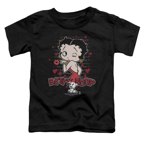 Boop-Classic Kiss - Short Sleeve Toddler Tee - Black- Small 2T