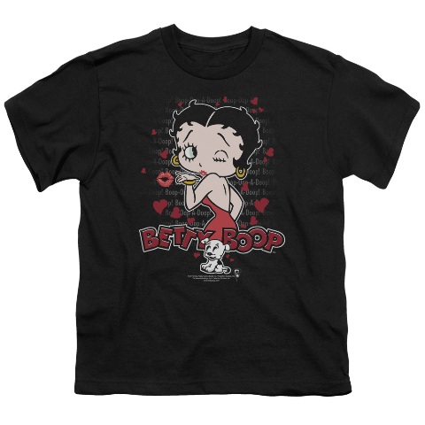Boop-Classic Kiss - Short Sleeve Youth 18-1 Tee - Black- Medium