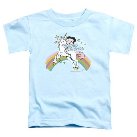 Boop-Unicorn & Rainbows - Short Sleeve Toddler Tee - Light Blue- Medium 3T