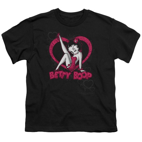 Boop-Scrolling Hearts - Short Sleeve Youth 18-1 Tee - Black- Extra Large