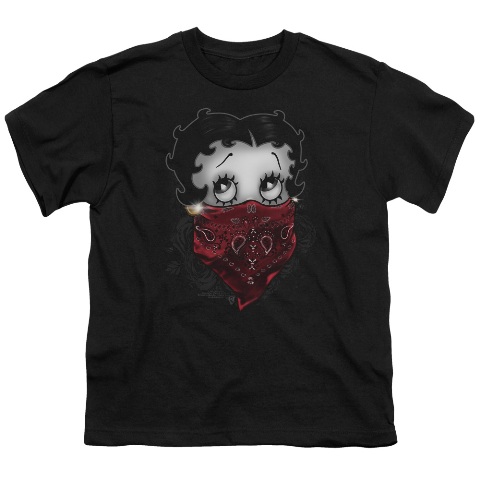 Boop-Bandana & Roses - Short Sleeve Youth 18-1 Tee - Black- Large
