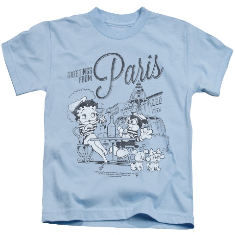 Boop-Greetings From Paris - Short Sleeve Juvenile 18-1 Tee - Light Blue- Medium 5-6