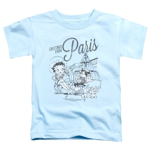 Boop-Greetings From Paris - Short Sleeve Toddler Tee - Light Blue- Small 2T