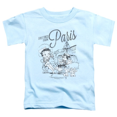 Boop-Greetings From Paris - Short Sleeve Toddler Tee - Light Blue- Medium 3T