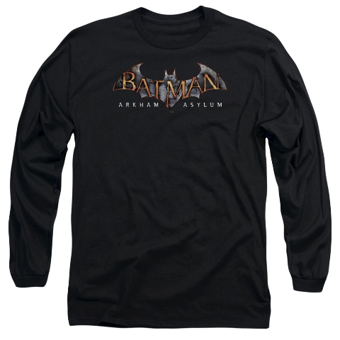 Batman Aa-Arkham Asylum Logo - Long Sleeve Adult 18-1 Tee - Black- 2X