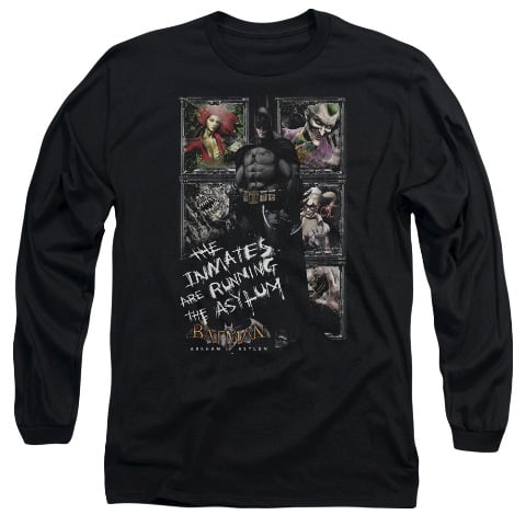 Batman Aa-Running The Asylum - Long Sleeve Adult 18-1 Tee - Black- Medium