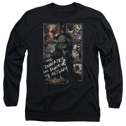 Batman Aa-Running The Asylum - Long Sleeve Adult 18-1 Tee - Black- Large