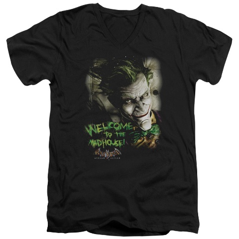 Batman Aa-Welcome To The Madhouse - Short Sleeve Adult 30-1 Tee - Black- Large