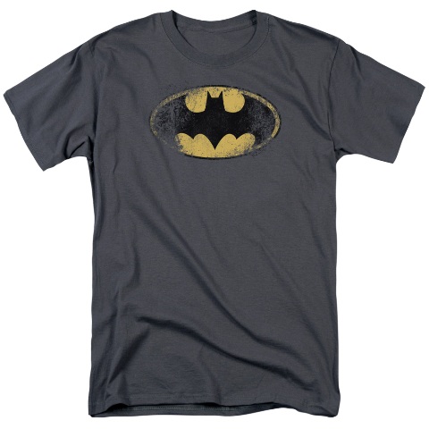 Batman-Destroyed Logo - Short Sleeve Adult 18-1 Tee - Charcoal- Medium