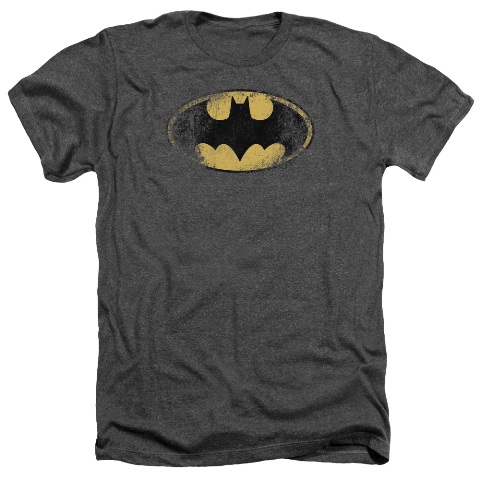 Batman-Destroyed Logo - Adult Heather Tee - Charcoal- 2X