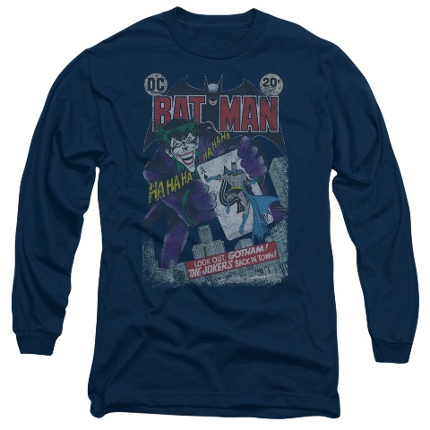 Batman-No. 251 Distressed - Long Sleeve Adult 18-1 Tee - Navy, 2X