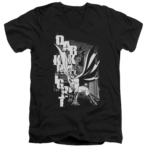 Batman-Vertical Letters - Short Sleeve Adult 30-1 Tee - Black- Medium