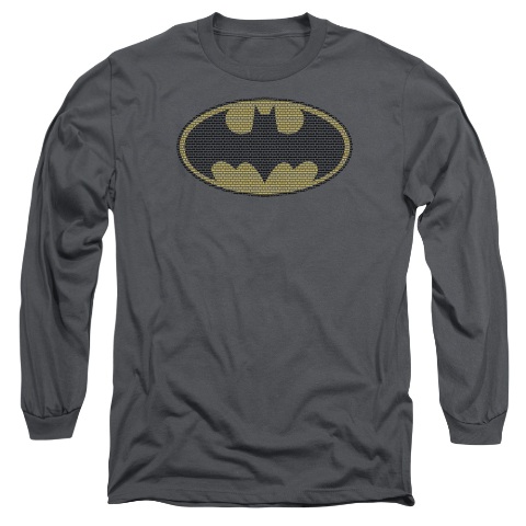 Batman-Little Logos - Long Sleeve Adult 18-1 Tee - Charcoal- Medium