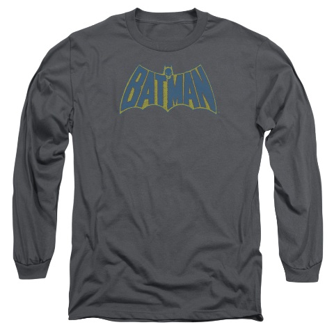 Batman-Sketch Logo - Long Sleeve Adult 18-1 Tee - Charcoal- Medium