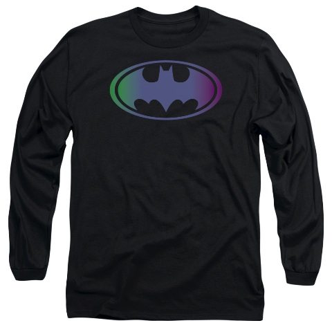 Batman-Gradient Bat Logo - Long Sleeve Adult 18-1 Tee - Black- 2X