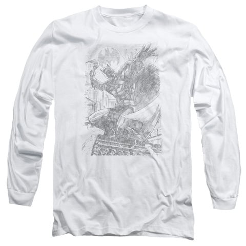 Batman-Pencil Batarang Throw - Long Sleeve Adult 18-1 Tee - White- Small