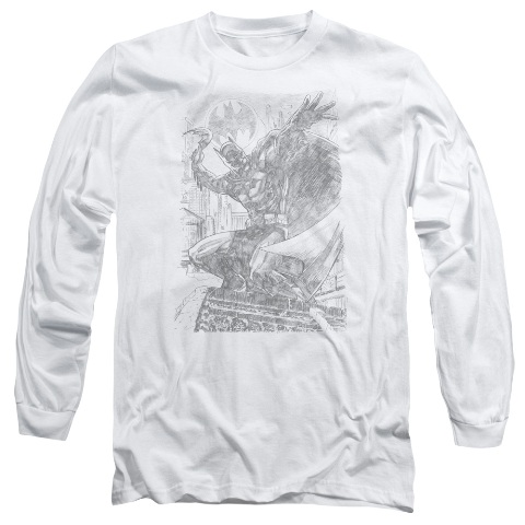 Batman-Pencil Batarang Throw - Long Sleeve Adult 18-1 Tee - White, 2X