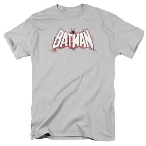 Batman-Plaid Splat Logo - Short Sleeve Adult 18-1 Tee - Silver- Small