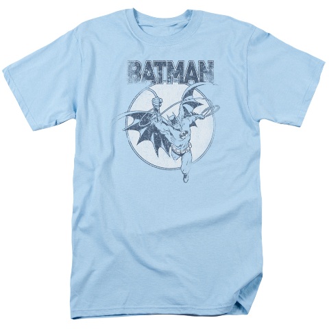 Batman-Swinging Bat - Short Sleeve Adult 18-1 Tee - Light Blue- Small