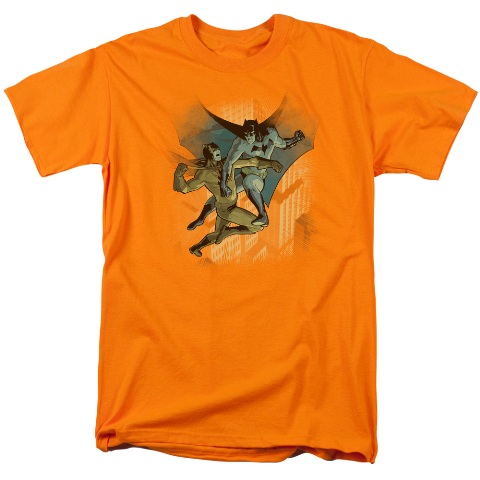 Batman-Batman Vs Catman - Short Sleeve Adult 18-1 Tee - Orange- Medium