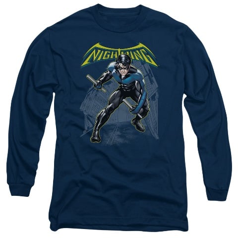 Batman-Nightwing - Long Sleeve Adult 18-1 Tee - Navy- 2X
