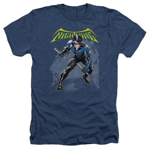 Batman-Nightwing - Adult Heather Tee - Navy- Large