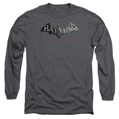 Arkham City-Logo - Long Sleeve Adult 18-1 Tee - Charcoal- Medium