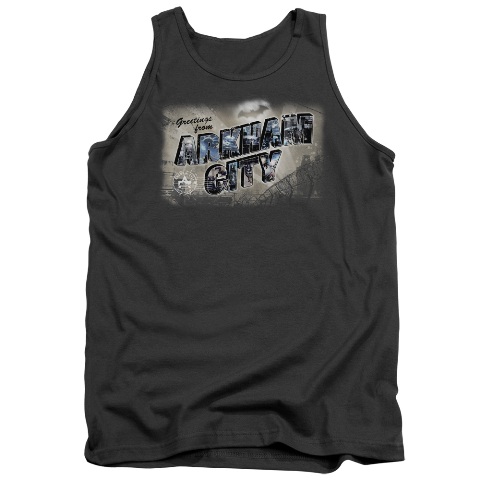 Arkham City-Greetings From Arkham - Adult Tank Top - Charcoal- Medium