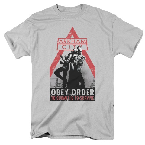 Arkham City-Obey Order - Short Sleeve Adult 18-1 Tee - Silver- Small