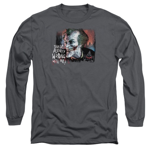 Arkham City-Plenty Wrong Long Sleeve Adult 18-1 Tee - Charcoal- Large