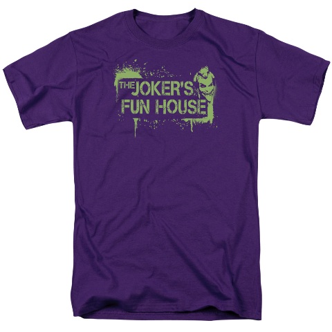 Arkham City-Jokers Fun House - Short Sleeve Adult 18-1 Tee - Purple- Medium