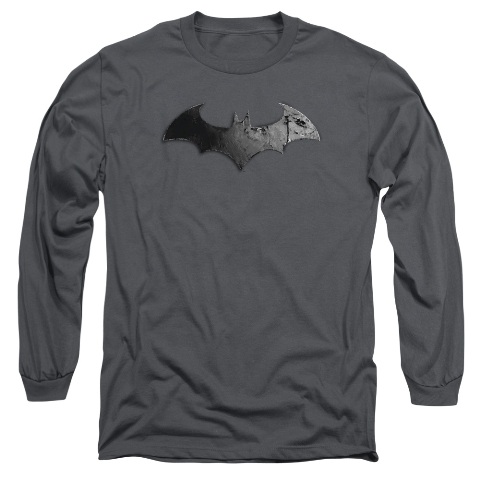 Arkham City-Bat Logo - Long Sleeve Adult 18-1 Tee - Charcoal, Medium