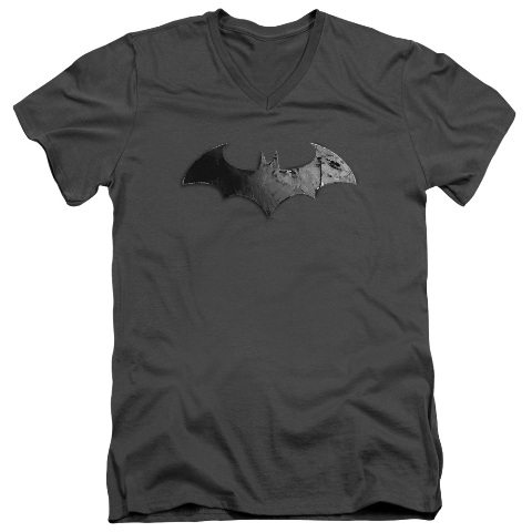 Arkham City-Bat Logo - Short Sleeve Adult 30-1 Tee - Charcoal, Medium