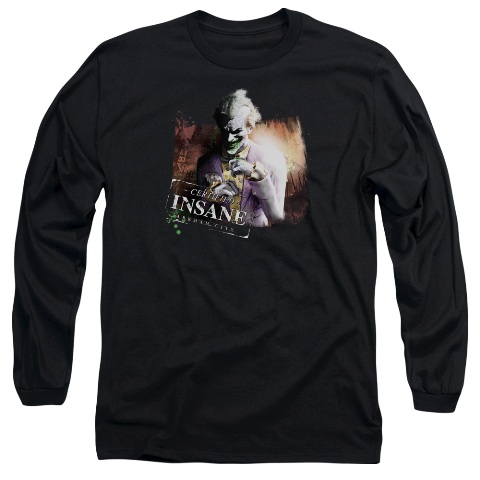 Arkham City-Certified Insane - Long Sleeve Adult 18-1 Tee - Black- Medium